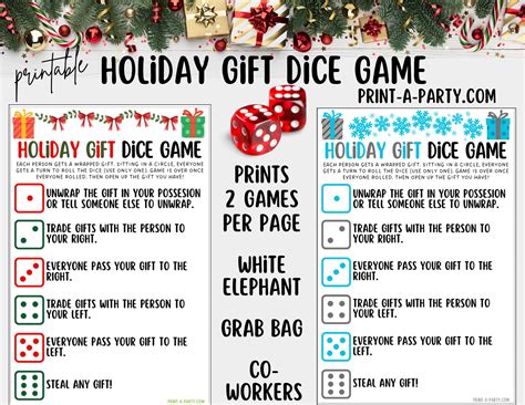 DICE GAME- Printable Holiday Dice Game – Fun Christmas Gift Exchange P ...