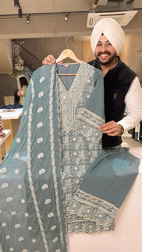 Sea Blue pure Cotton Heavy embroidered Pakistani Suits with Heavy Dupp