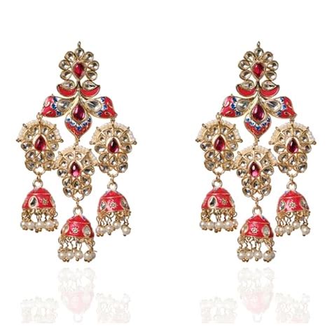 Moonstruck Traditional Indian Golden Chandbali/bali Jhumka Earrings wi ...