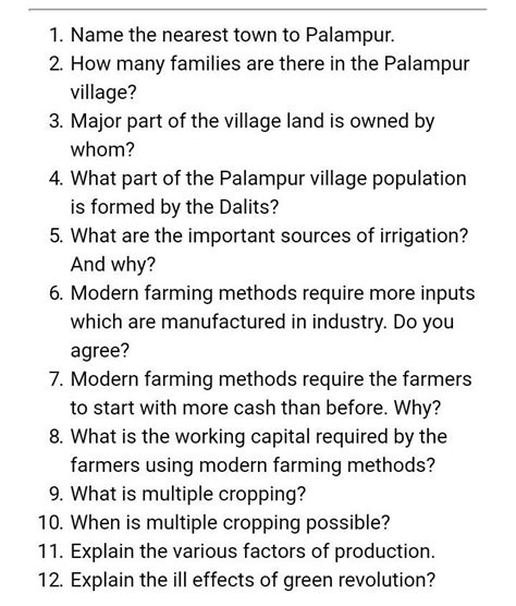 a worksheet of ch 1 Economics class 9 The story of village palampur ...