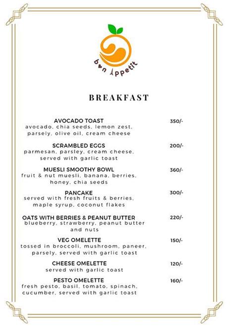 Menu at Bon Appetit, Udaipur