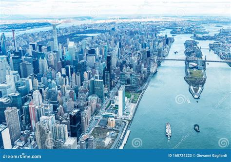 Aerial View of Manhattan Buildings and Roosevelt Island on the East ...