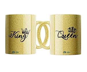 Buy Tee Mafia Golden King Queen Couple Golden Mug with Print | Love ...
