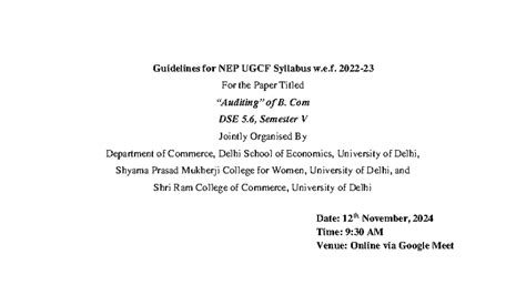 Auditing Guidelines for B.Com DSE 5.6 - Semester V (Dec 2024) - Studocu
