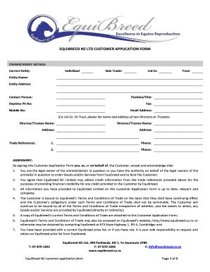Fillable Online EQUIBREED NZ LTD CUSTOMER APPLICATION FORM Fax Email ...