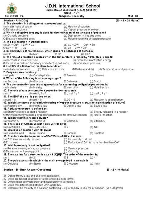 12th Chemistry S.A.1 - Summative Assessment Practice Paper - Studocu