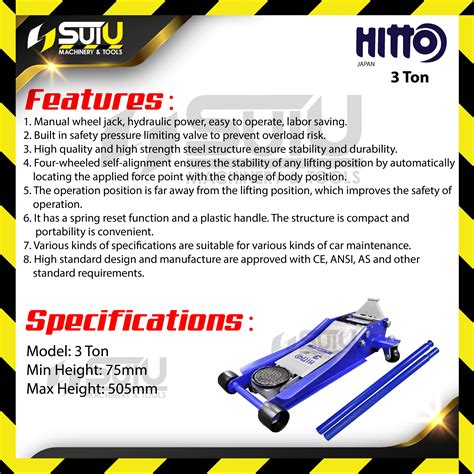 HITTO 3 Ton / 3Ton Low Profile Double Pump Hydraulic Floor Jack Kuala ...
