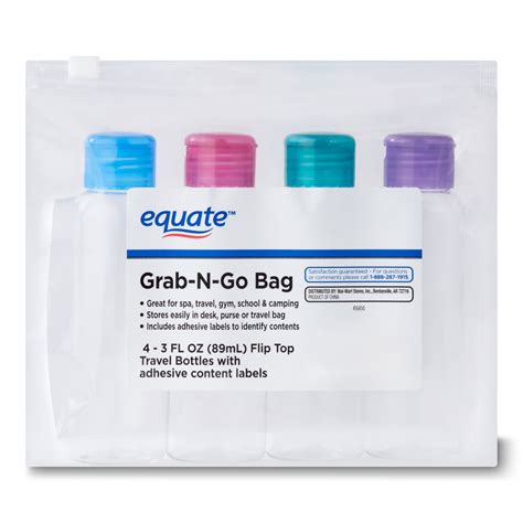 Buy Equate Grab-N-Go 3 fl. Oz. Flip Top Travel Bottles, 4 Pack Online ...