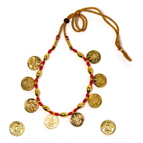 Red and Golden Mani Mahalaxmi Coin Embedded Powala Necklace – Kalapuri