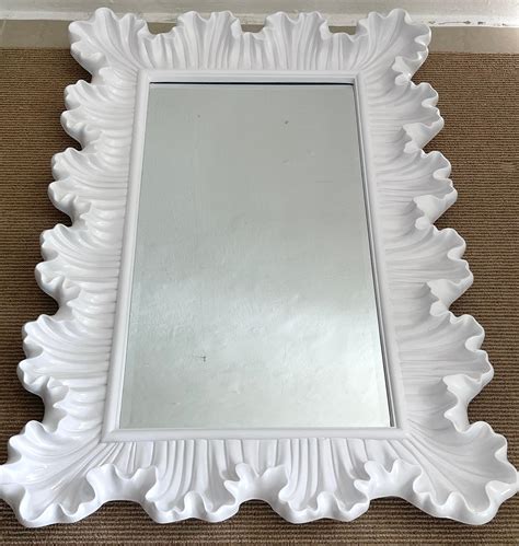 Modern White Lacquered Scalloped Rectangular Mirror For Sale at 1stDibs ...