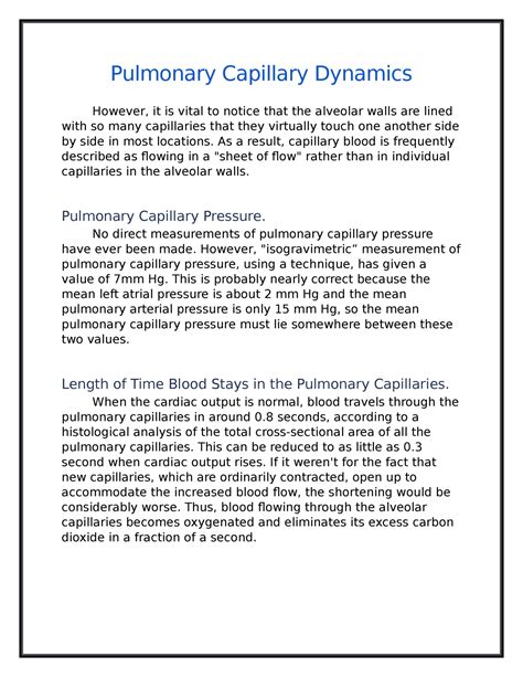 Pulmonary Capillary Dynamics - Human Physiology - Studocu