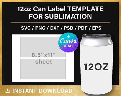 12oz Soda Can Full Wrap BLANK Template for Sublimation Beer - Etsy UK