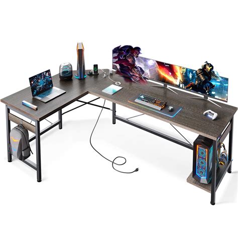Amazon.com: Coleshome 66" L Shaped Gaming Desk with Outlet, L Shaped ...