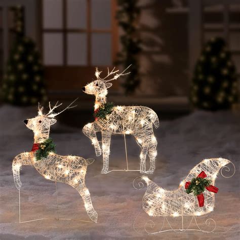 SUNNYPARK Set of 3 Outdoor Deer Christmas Decorations Light Up, 23 inch ...