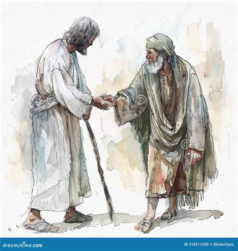 Watercolor Illustration of Jesus and the Leper a Moment of Healing and ...