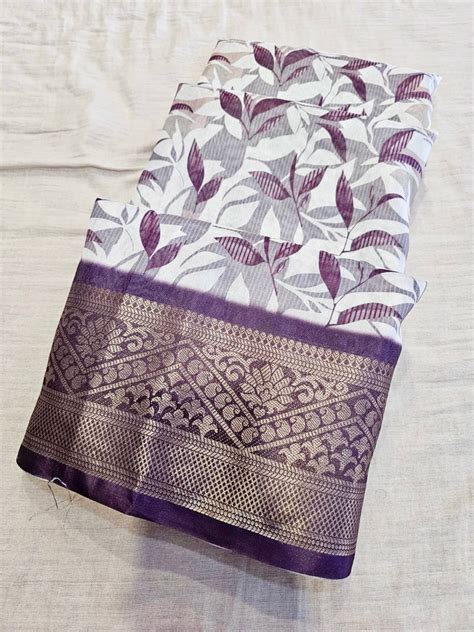 735005 Digital Printed Semi Sik Saree with Heavy Zari Border – Chitra ...