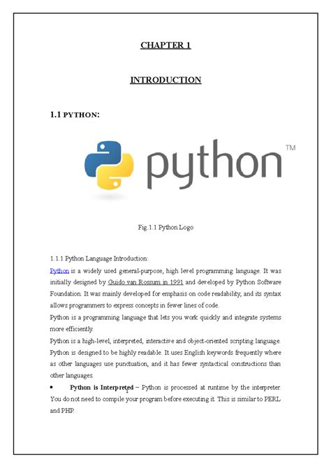 Python Project Report - 1 CHAPTER 1 INTRODUCTION 1 PYTHON: Fig.1 Python ...
