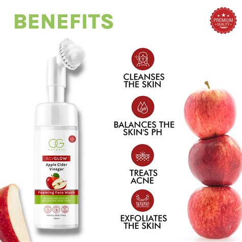 OG BEAUTY Natural Acvglow Apple Cider Vinegar Foaming Face Wash 150 Ml