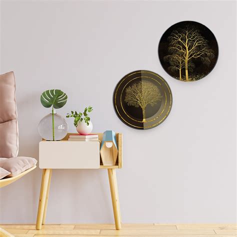Beautiful Golden Tree Wall Hanging Plates of Two Pieces – Homcraft