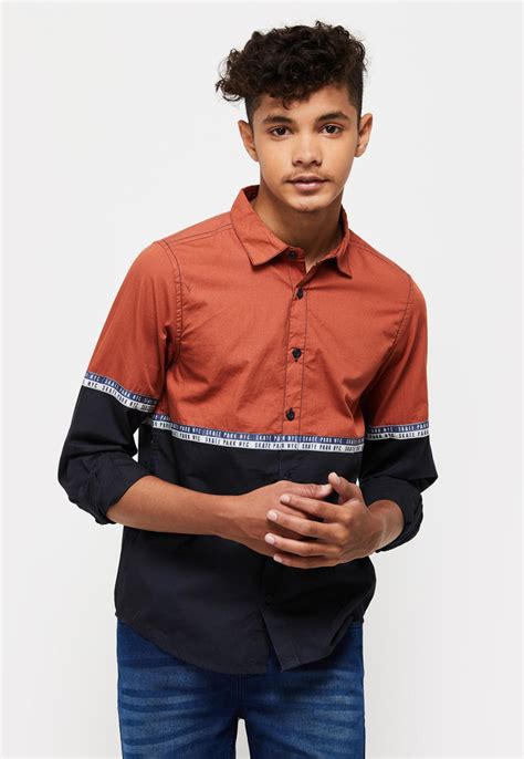 Buy Boys Colourblocked Full Sleeves Regular Fit Casual Shirt Online at ...