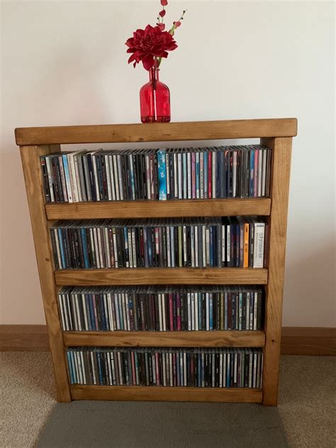 CD Stand CD Rack Compact Disc Storage Shelving Rustic Solid Wood CD ...