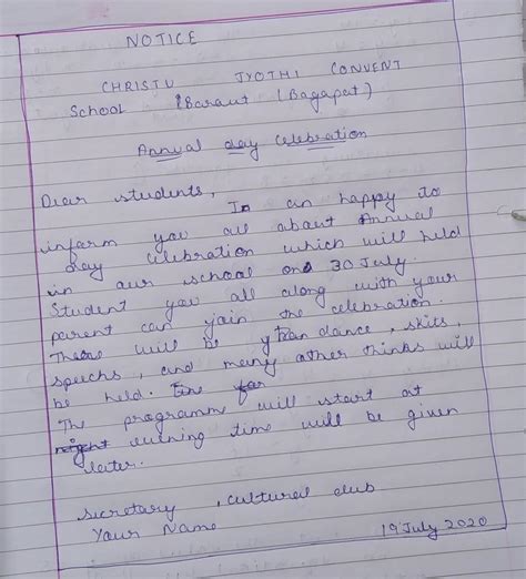 You are the Secretary of the cultural club of your school. Draft a ...