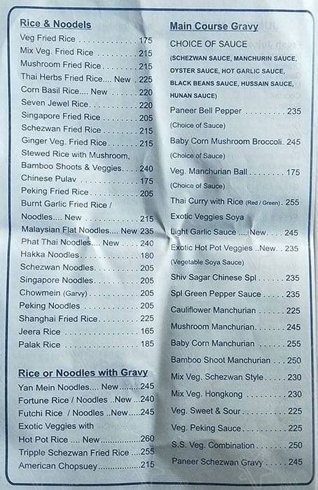 Menu at Shiv Sagar Veg Restaurant, Mumbai, Shop No.1