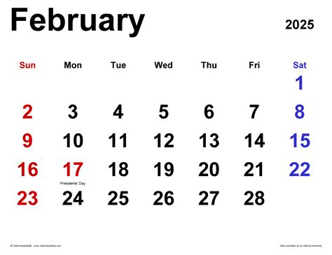 February 2025 Calendar | Templates for PDF, Excel and Word
