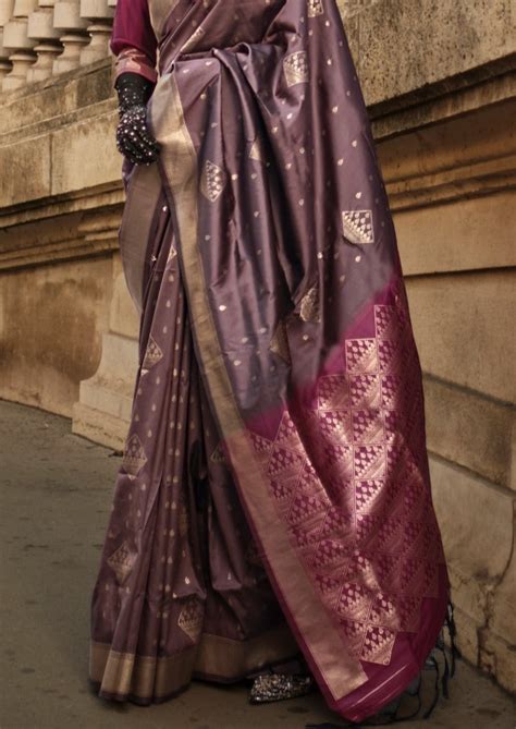 Handloom Kanjivaram Silk Brown Saree Online Shopping USA UK UAE – Sunasa