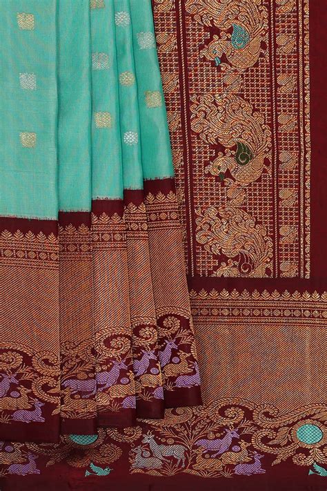 Gadwal Silk Light Sea Green Saree – Kalanjali