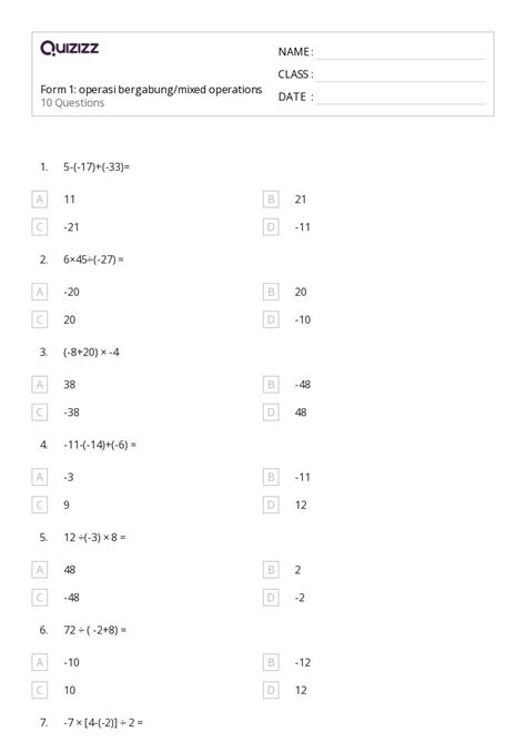 Form 1 Math Worksheets 的图像结果