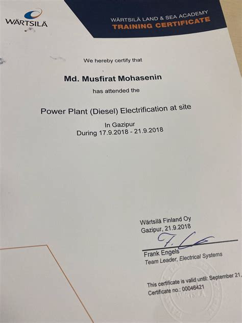 *ignore the name mistake* Another certification from Wartsila Land and ...