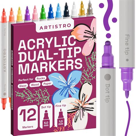 ARTISTRO 12 Colors Acrylic Paint Pens, Acrylic Paint Markers Dual Tip ...