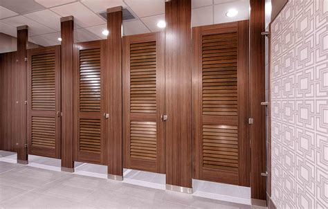 Ironwood Manufacturing laminate toilet partition with louvered bathroom ...