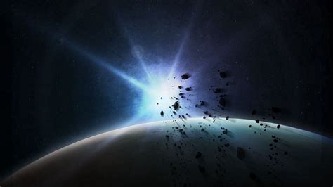 Wallpaper planet, flash, asteroids, space, dark, glare hd, picture, image