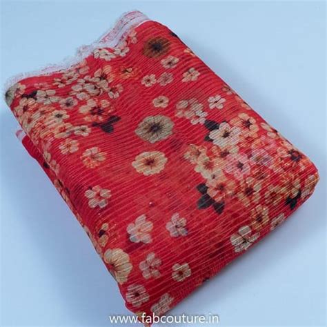 Premium Red Poly Organza Print With Embroidered Fabric Fabric for ...