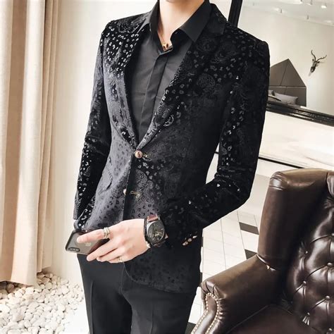 Loldeal Mens Soft Velvet Black Navy 2 Button Dinner Jacke Floral Prom ...