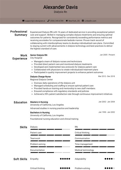 Dialysis Rn Resume Example for 2024: Expert Tips & Templates - CVDesigner.ai