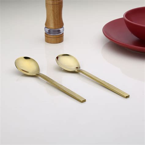 Arias by Lara Dutta Gold Rush Stainless Steel Serving Spoon Set of 2 ...