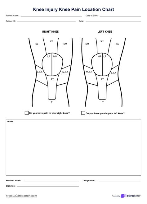 Knee Pain Location Chart & Example | Free PDF Download