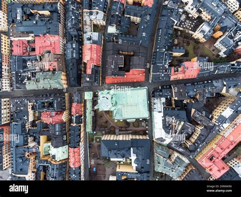 Stockholm, Sweden: Aerial top down view of the Gamla Stan old town in ...