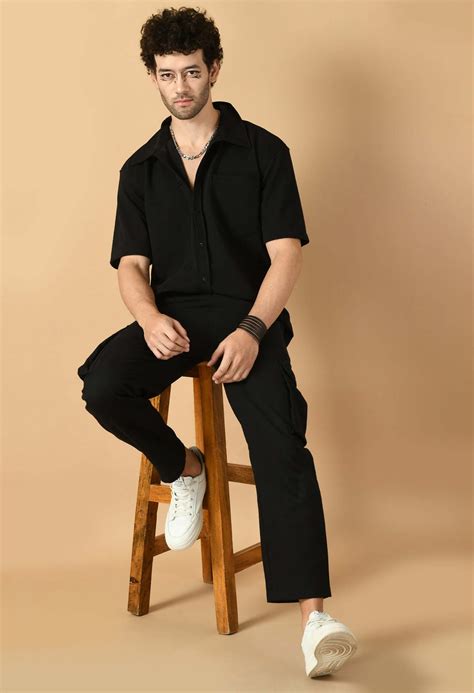 Black Half Sleeves Valentino Shirt with Button Accents By Offmint