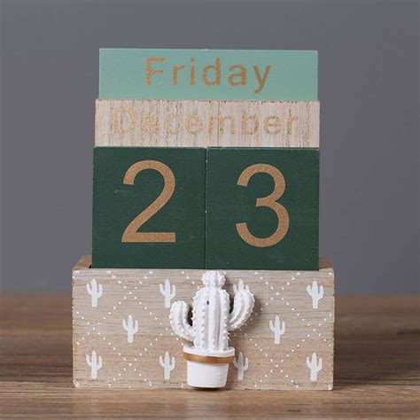 Perpetual Calendar, Buery Wooden Calendar Block Calendar Vintage Wood ...