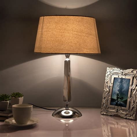 Buy Homesake® Cubist Chrome Table Lamp for Bedroom with Beige Shade ...