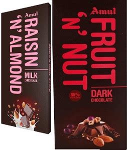 Amul Raisin & Almond Milk Chocolate & Fruit N Nut Dark Chocolate Bar ...