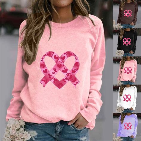 BiZtdJrK Pink Breast Cancer Sweatshirts for Women Heart Ribbon Graphic ...