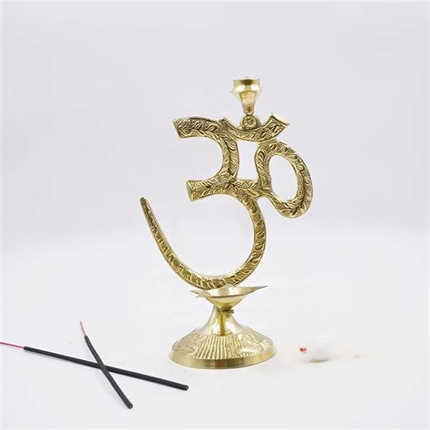 Buy CraftVatika Om Symbol Design with Brass Diya Oil Lamp with Incense ...