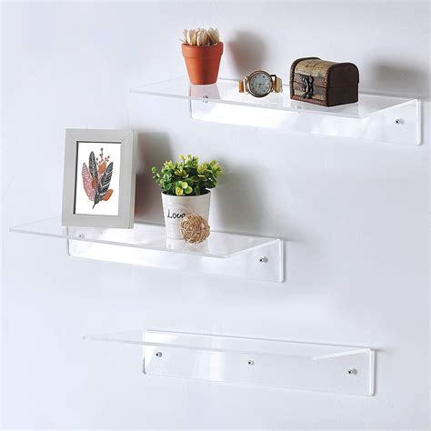 17 Inch Clear Acrylic Floating Shelves, Wall Mounted Modern Display ...
