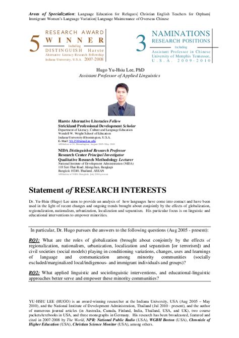 Image result for Research Interest Statement Example