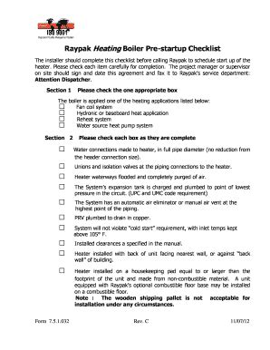 2012 Form Raypak Heating Boiler Pre-startup Checklist Fill Online ...
